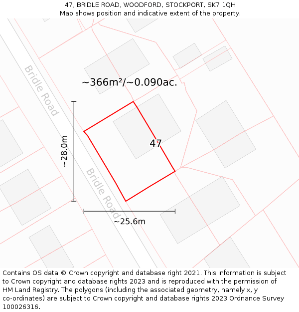 47, BRIDLE ROAD, WOODFORD, STOCKPORT, SK7 1QH: Plot and title map