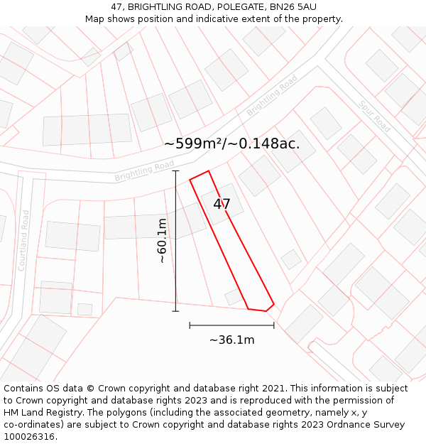 47, BRIGHTLING ROAD, POLEGATE, BN26 5AU: Plot and title map