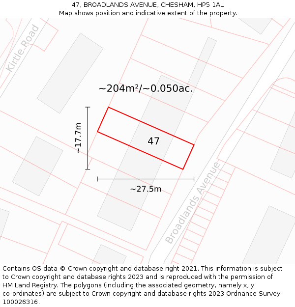 47, BROADLANDS AVENUE, CHESHAM, HP5 1AL: Plot and title map