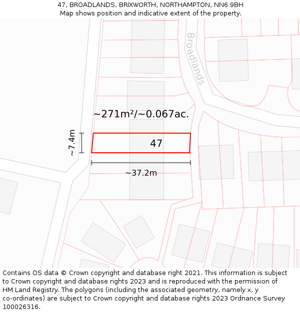 47, BROADLANDS, BRIXWORTH, NORTHAMPTON, NN6 9BH: Plot and title map