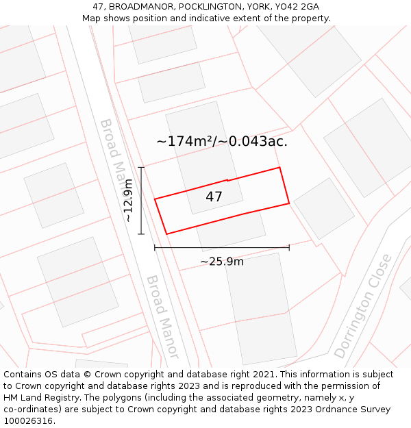 47, BROADMANOR, POCKLINGTON, YORK, YO42 2GA: Plot and title map