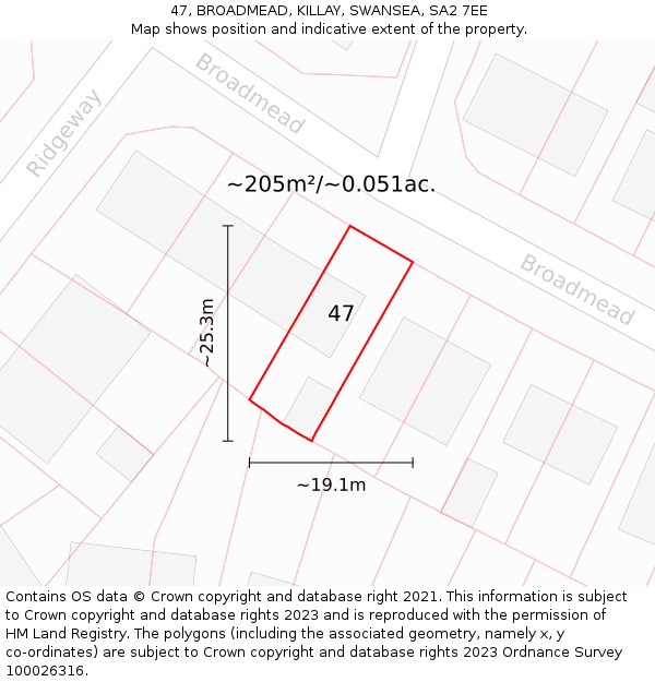 47, BROADMEAD, KILLAY, SWANSEA, SA2 7EE: Plot and title map