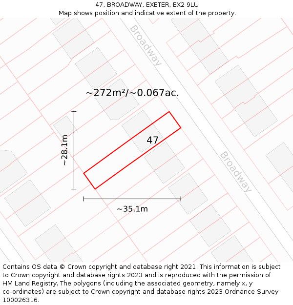47, BROADWAY, EXETER, EX2 9LU: Plot and title map