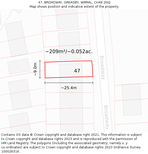 47, BROADWAY, GREASBY, WIRRAL, CH49 2NQ: Plot and title map