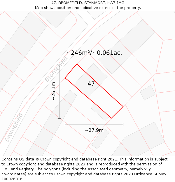 47, BROMEFIELD, STANMORE, HA7 1AG: Plot and title map