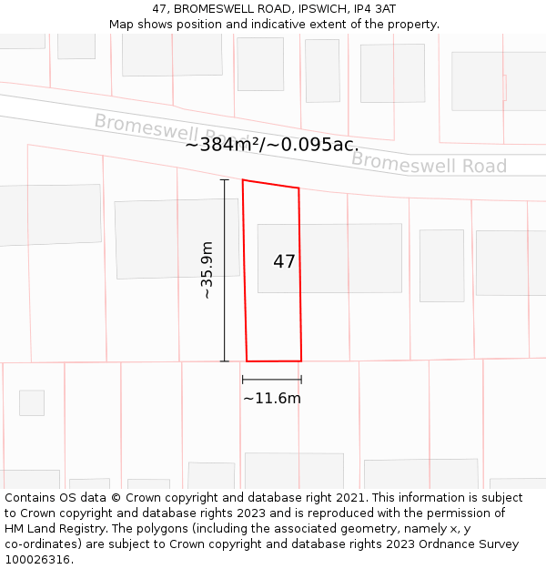 47, BROMESWELL ROAD, IPSWICH, IP4 3AT: Plot and title map