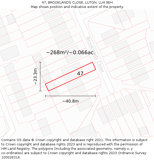 47, BROOKLANDS CLOSE, LUTON, LU4 9EH: Plot and title map