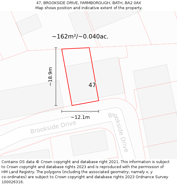 47, BROOKSIDE DRIVE, FARMBOROUGH, BATH, BA2 0AX: Plot and title map