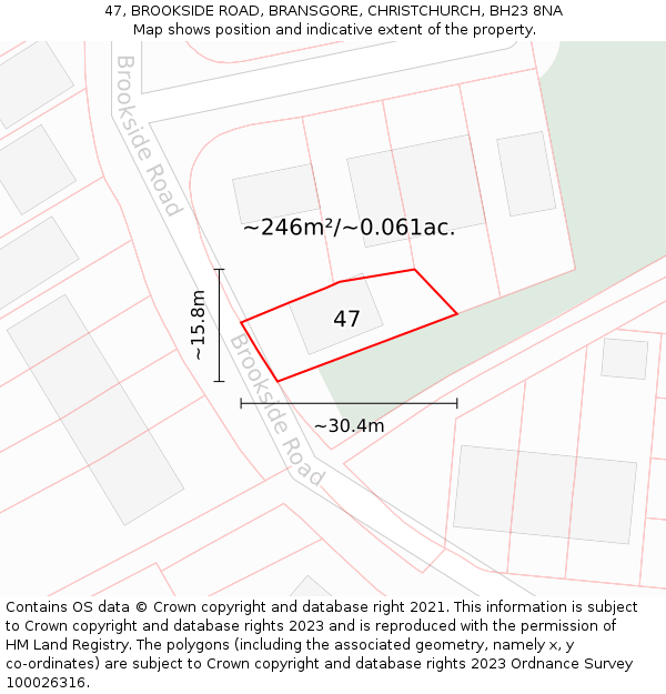 47, BROOKSIDE ROAD, BRANSGORE, CHRISTCHURCH, BH23 8NA: Plot and title map