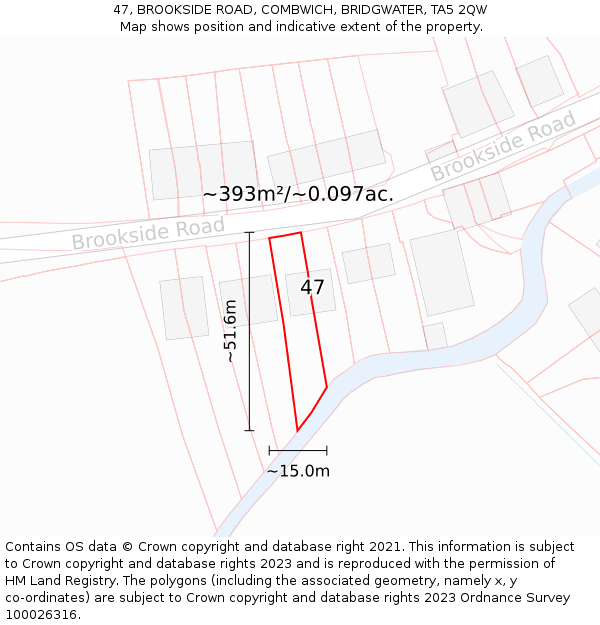47, BROOKSIDE ROAD, COMBWICH, BRIDGWATER, TA5 2QW: Plot and title map