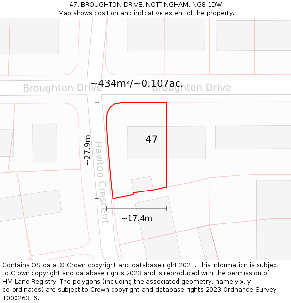 47, BROUGHTON DRIVE, NOTTINGHAM, NG8 1DW: Plot and title map