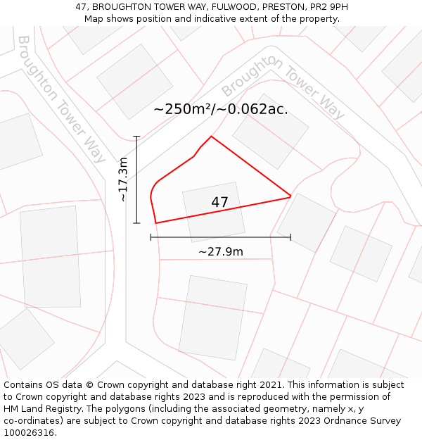 47, BROUGHTON TOWER WAY, FULWOOD, PRESTON, PR2 9PH: Plot and title map