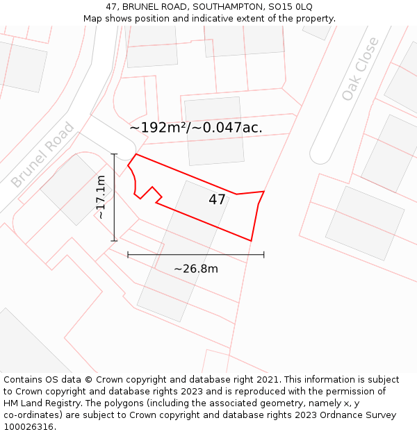 47, BRUNEL ROAD, SOUTHAMPTON, SO15 0LQ: Plot and title map