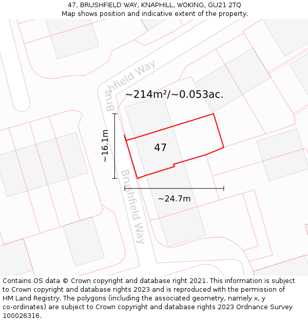 47, BRUSHFIELD WAY, KNAPHILL, WOKING, GU21 2TQ: Plot and title map