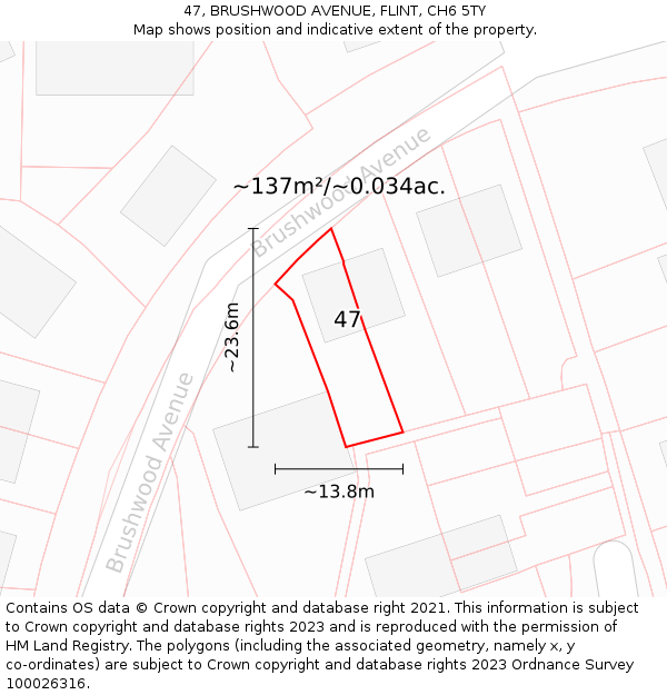 47, BRUSHWOOD AVENUE, FLINT, CH6 5TY: Plot and title map