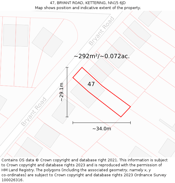47, BRYANT ROAD, KETTERING, NN15 6JD: Plot and title map