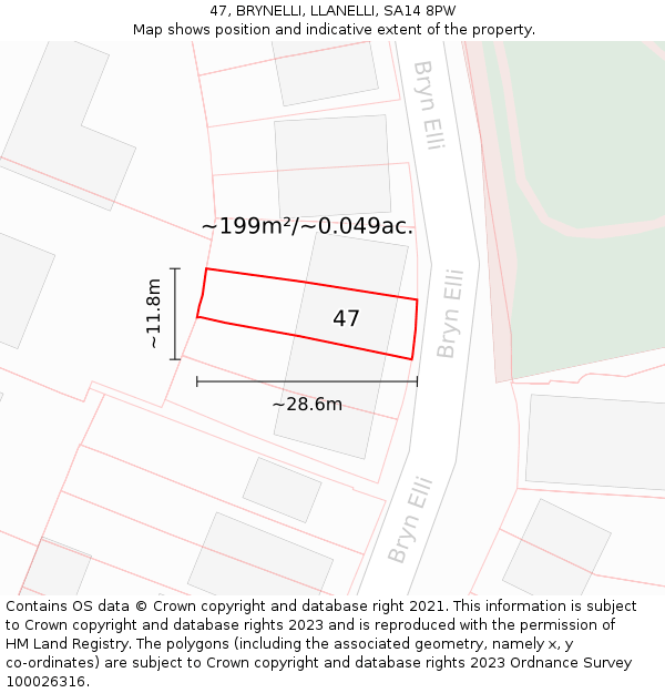 47, BRYNELLI, LLANELLI, SA14 8PW: Plot and title map