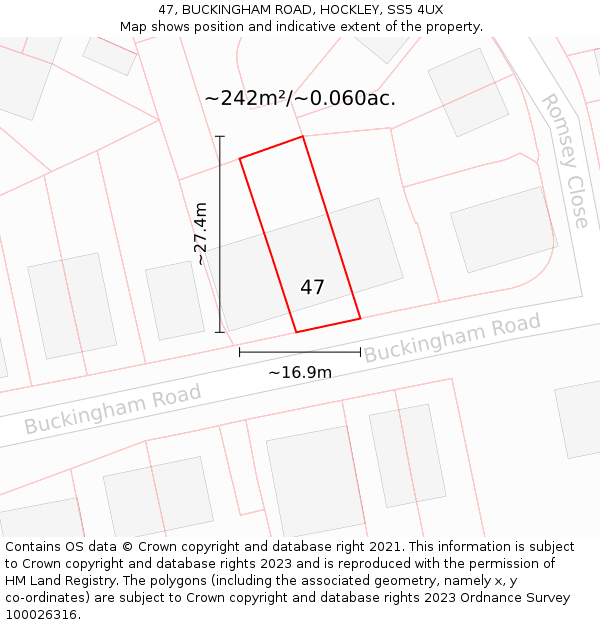 47, BUCKINGHAM ROAD, HOCKLEY, SS5 4UX: Plot and title map