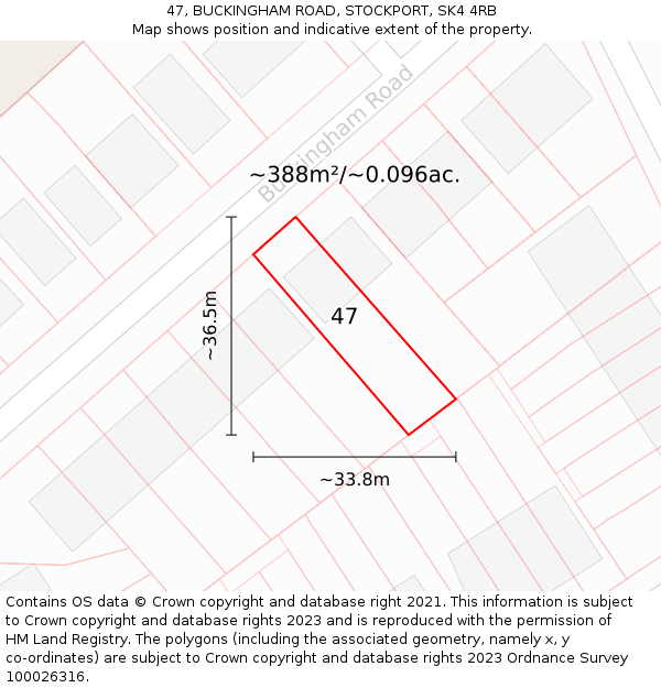 47, BUCKINGHAM ROAD, STOCKPORT, SK4 4RB: Plot and title map