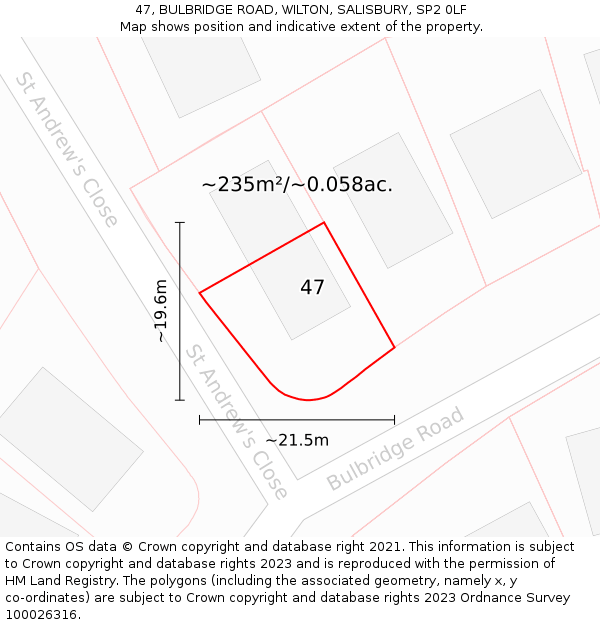 47, BULBRIDGE ROAD, WILTON, SALISBURY, SP2 0LF: Plot and title map
