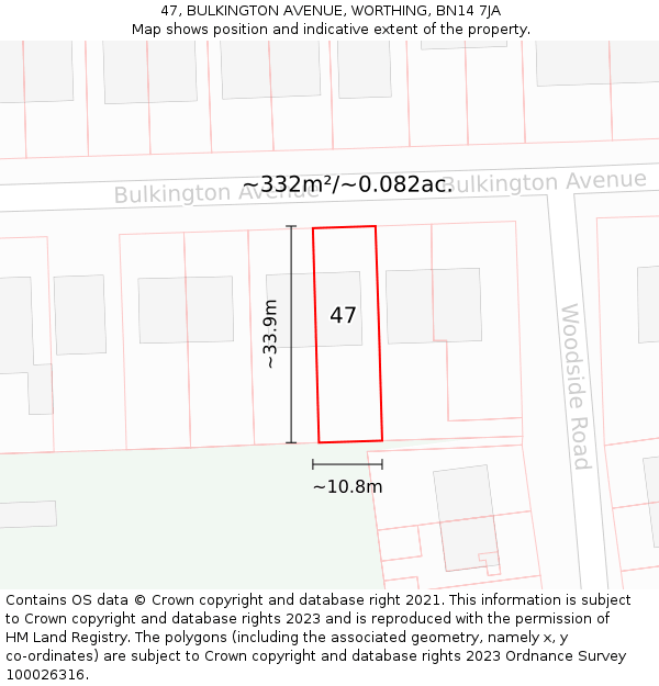 47, BULKINGTON AVENUE, WORTHING, BN14 7JA: Plot and title map