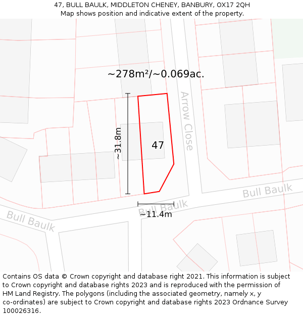 47, BULL BAULK, MIDDLETON CHENEY, BANBURY, OX17 2QH: Plot and title map