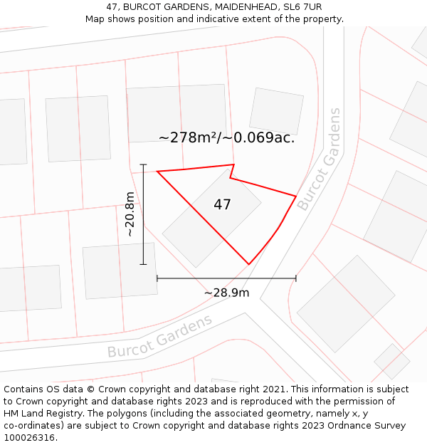 47, BURCOT GARDENS, MAIDENHEAD, SL6 7UR: Plot and title map