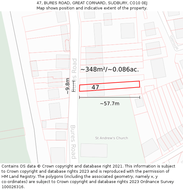 47, BURES ROAD, GREAT CORNARD, SUDBURY, CO10 0EJ: Plot and title map