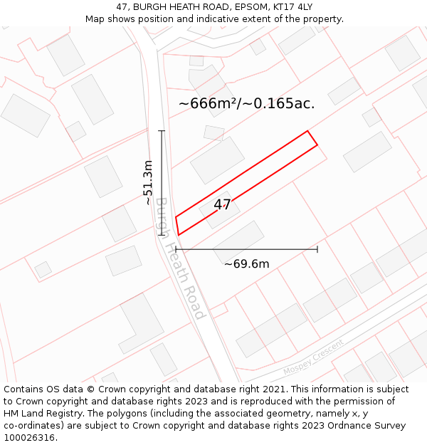 47, BURGH HEATH ROAD, EPSOM, KT17 4LY: Plot and title map