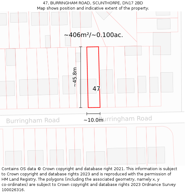 47, BURRINGHAM ROAD, SCUNTHORPE, DN17 2BD: Plot and title map