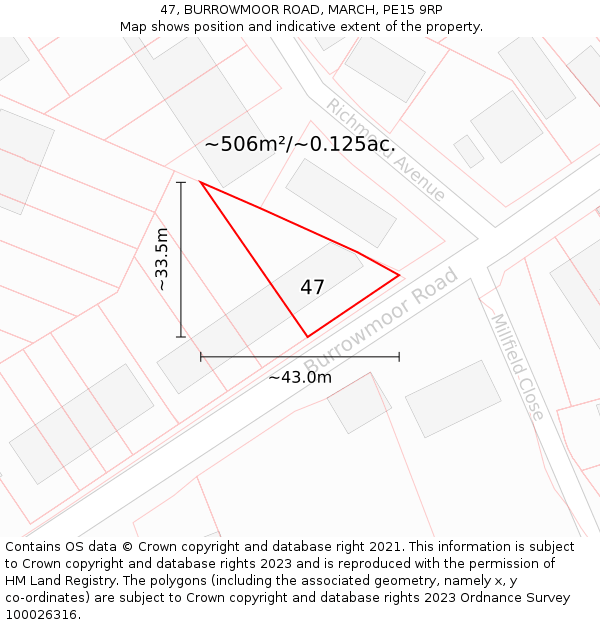 47, BURROWMOOR ROAD, MARCH, PE15 9RP: Plot and title map