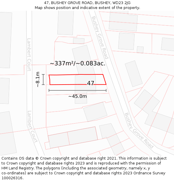 47, BUSHEY GROVE ROAD, BUSHEY, WD23 2JG: Plot and title map
