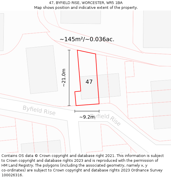 47, BYFIELD RISE, WORCESTER, WR5 1BA: Plot and title map