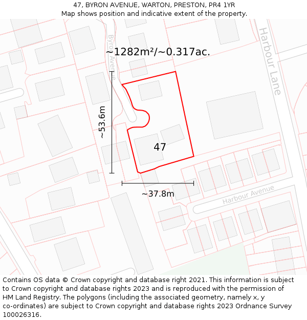 47, BYRON AVENUE, WARTON, PRESTON, PR4 1YR: Plot and title map