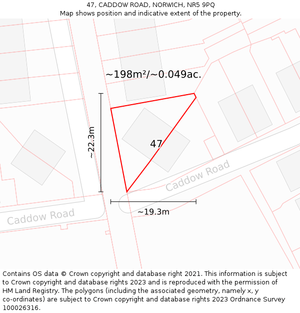 47, CADDOW ROAD, NORWICH, NR5 9PQ: Plot and title map