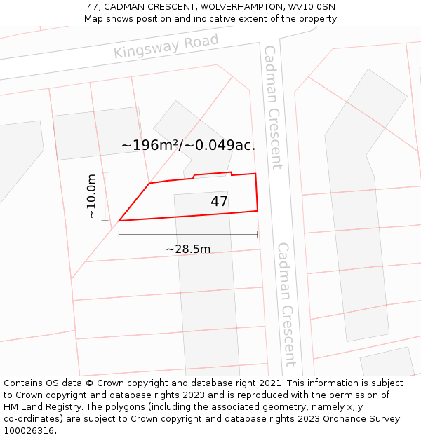 47, CADMAN CRESCENT, WOLVERHAMPTON, WV10 0SN: Plot and title map
