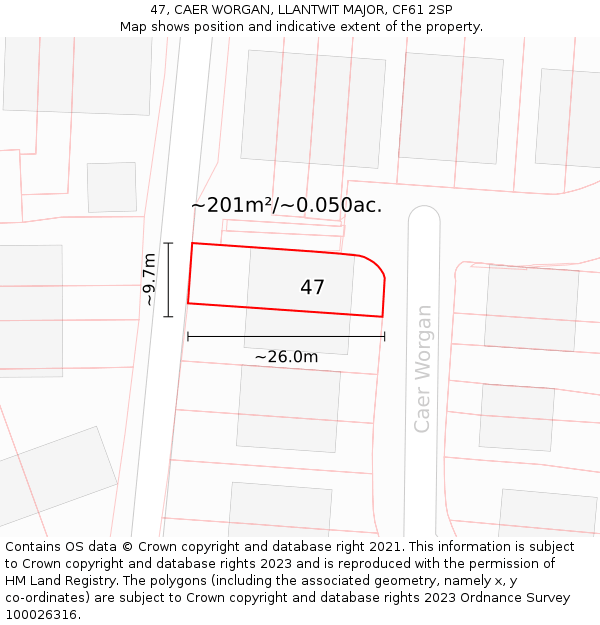47, CAER WORGAN, LLANTWIT MAJOR, CF61 2SP: Plot and title map