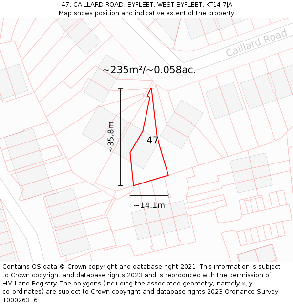 47, CAILLARD ROAD, BYFLEET, WEST BYFLEET, KT14 7JA: Plot and title map