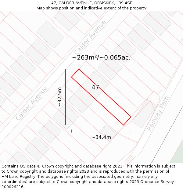47, CALDER AVENUE, ORMSKIRK, L39 4SE: Plot and title map