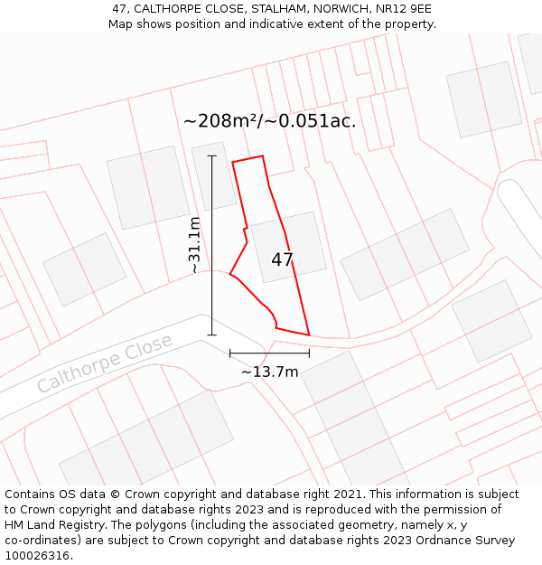 47, CALTHORPE CLOSE, STALHAM, NORWICH, NR12 9EE: Plot and title map