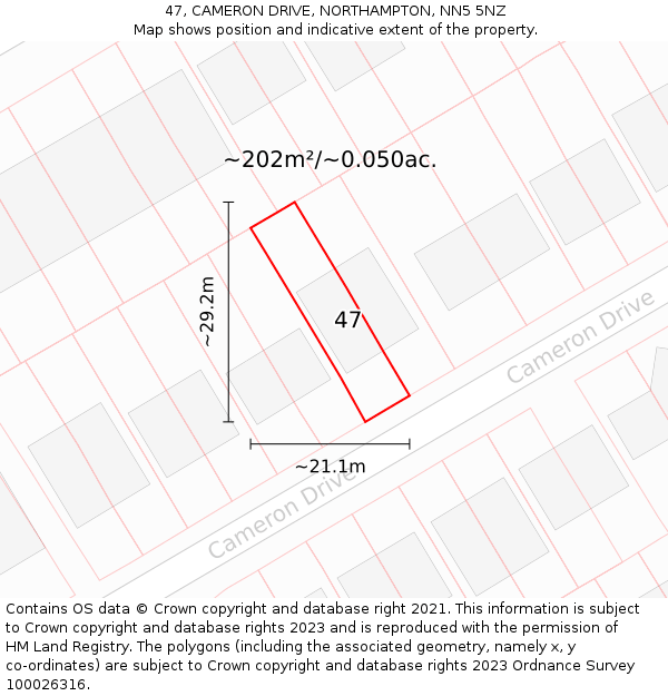 47, CAMERON DRIVE, NORTHAMPTON, NN5 5NZ: Plot and title map