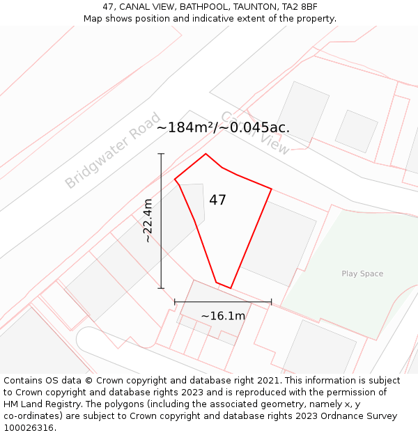 47, CANAL VIEW, BATHPOOL, TAUNTON, TA2 8BF: Plot and title map