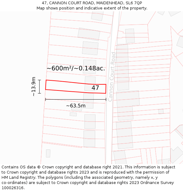 47, CANNON COURT ROAD, MAIDENHEAD, SL6 7QP: Plot and title map