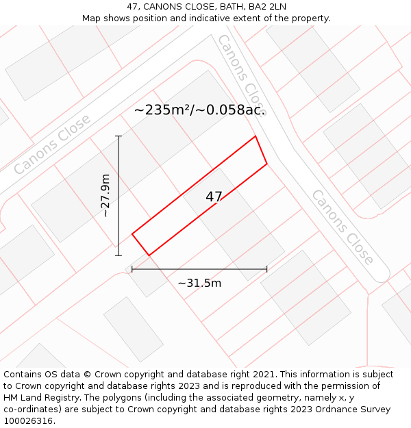 47, CANONS CLOSE, BATH, BA2 2LN: Plot and title map