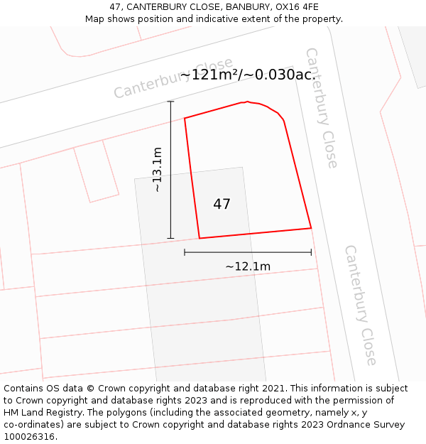47, CANTERBURY CLOSE, BANBURY, OX16 4FE: Plot and title map