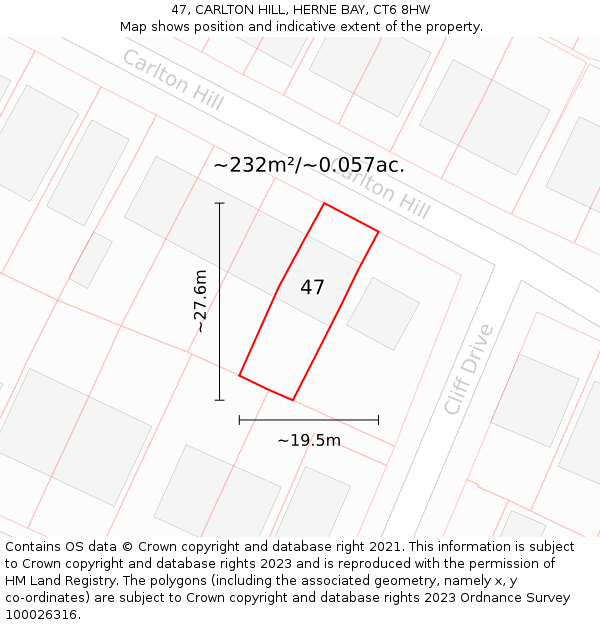 47, CARLTON HILL, HERNE BAY, CT6 8HW: Plot and title map