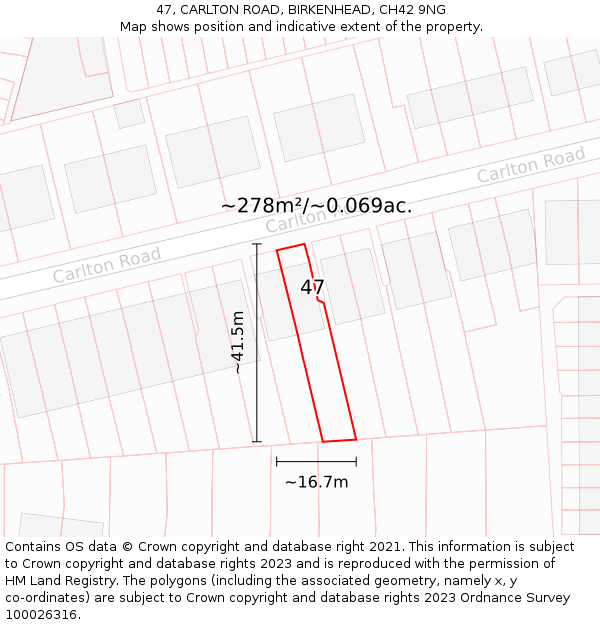 47, CARLTON ROAD, BIRKENHEAD, CH42 9NG: Plot and title map