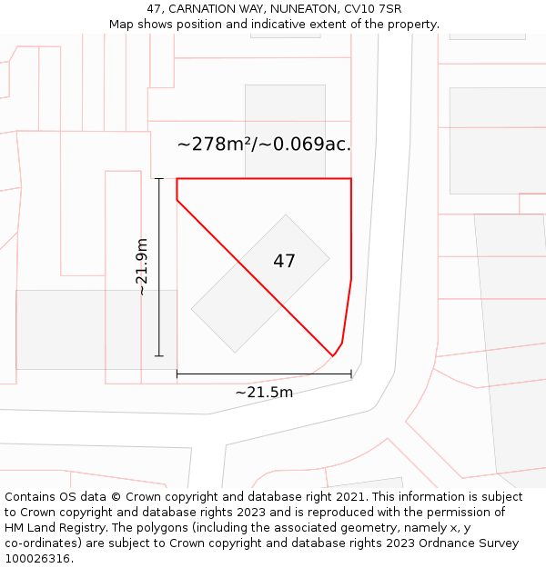 47, CARNATION WAY, NUNEATON, CV10 7SR: Plot and title map