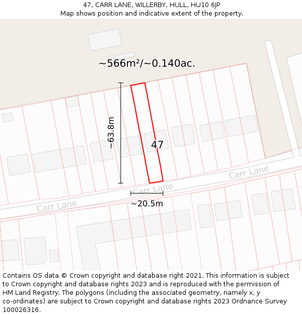 47, CARR LANE, WILLERBY, HULL, HU10 6JP: Plot and title map