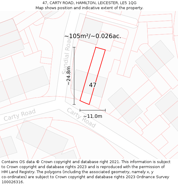 47, CARTY ROAD, HAMILTON, LEICESTER, LE5 1QG: Plot and title map